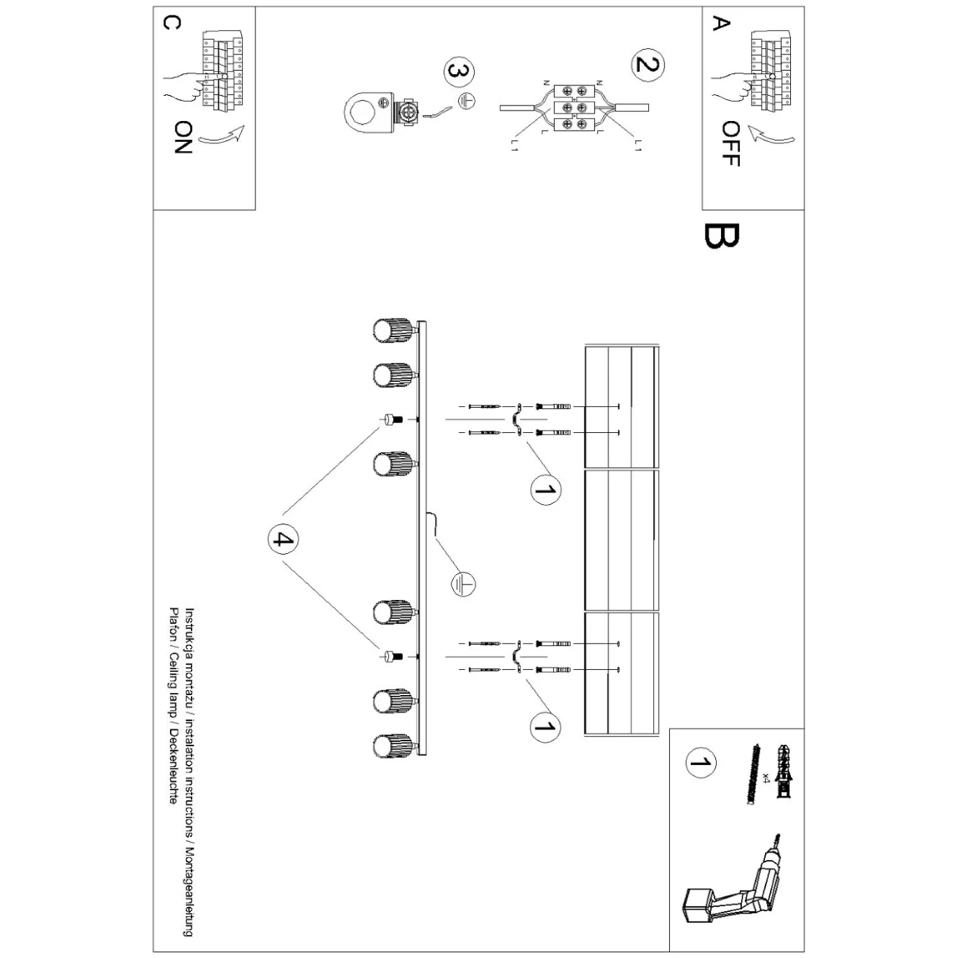 Plafondlamp Karbon Line 6-Lichts Wit - Giga Meubel