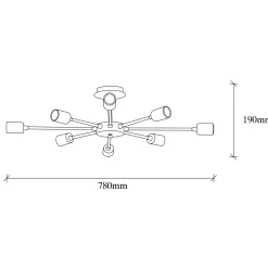 Plafondlamp Ray 8-Lichts Zwart