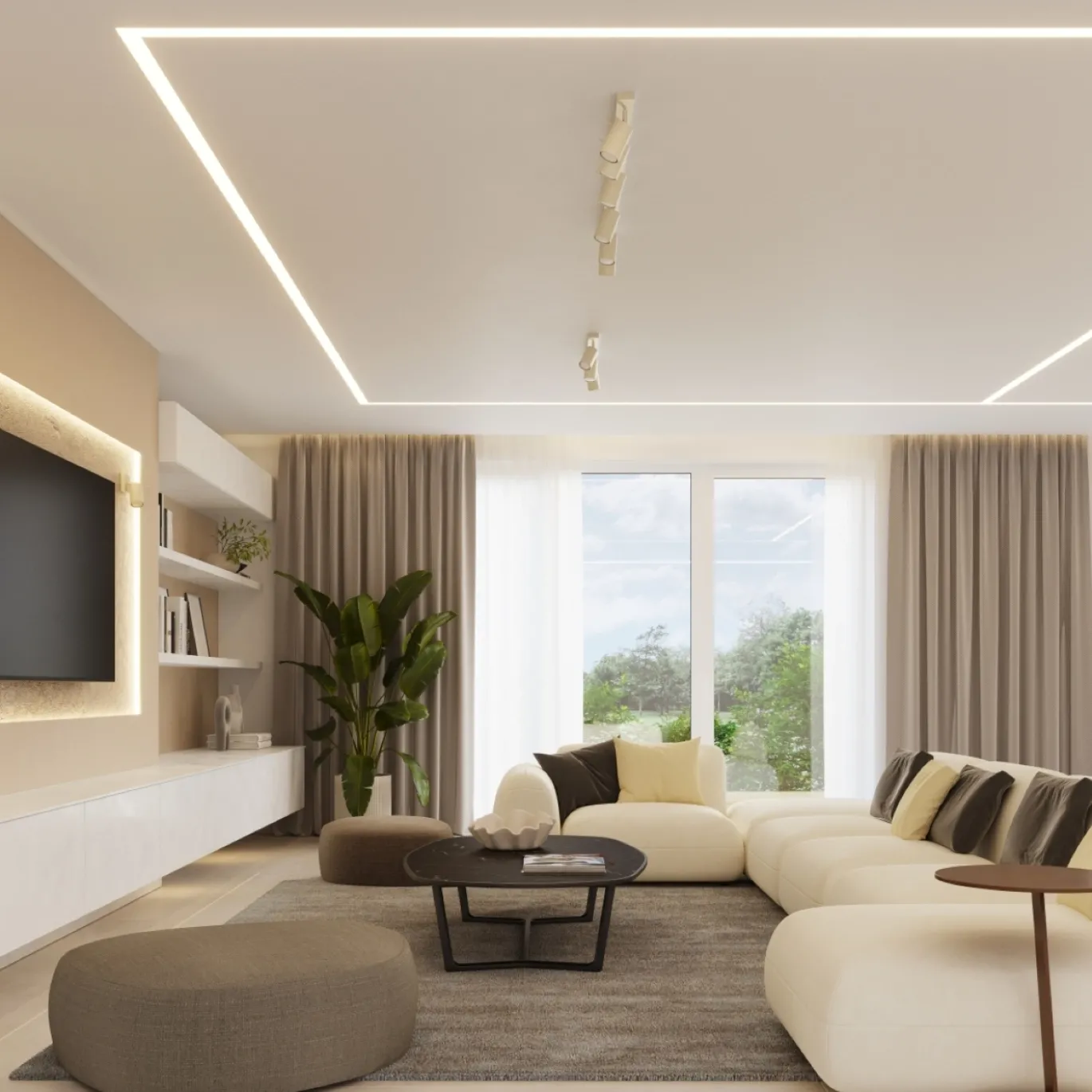 Plafondlamp Ring 4-Lichts Beige - Giga Meubel