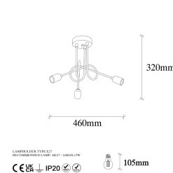 Plafondlamp Viraj Goud/Zwart 3-Lichts