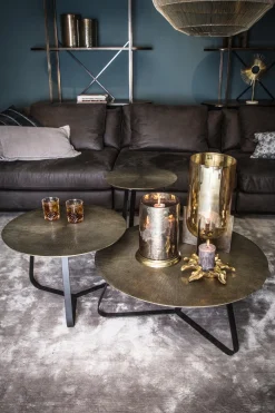 PTMD Bijzettafel Kae Goud Alu Zwart Rond M