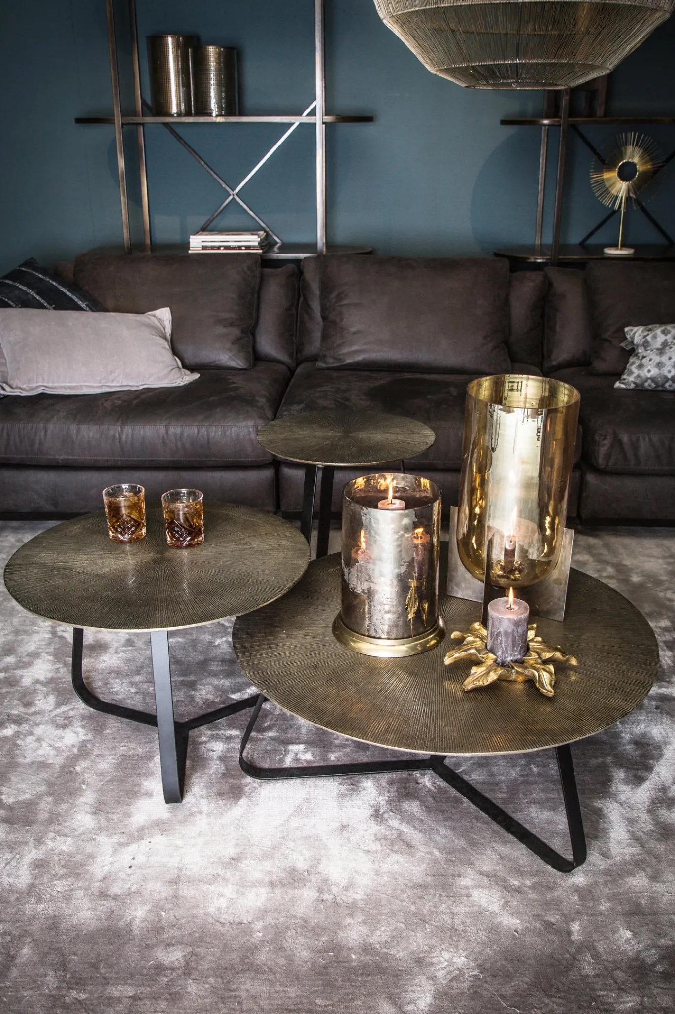 PTMD Bijzettafel Kae Goud Alu Zwart Rond M