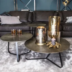 PTMD Bijzettafel Kae Goud Alu Zwart Rond M