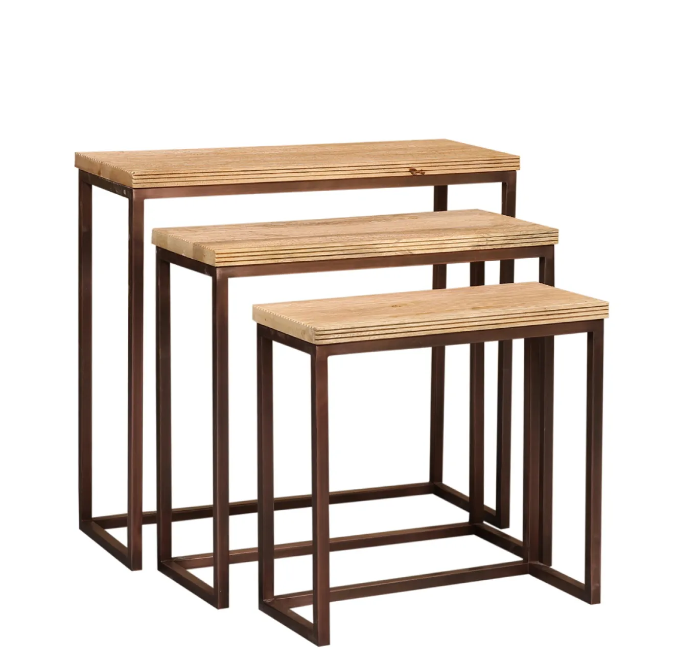 PTMD Bijzettafel Zoah Naturel/Koper Set van 3