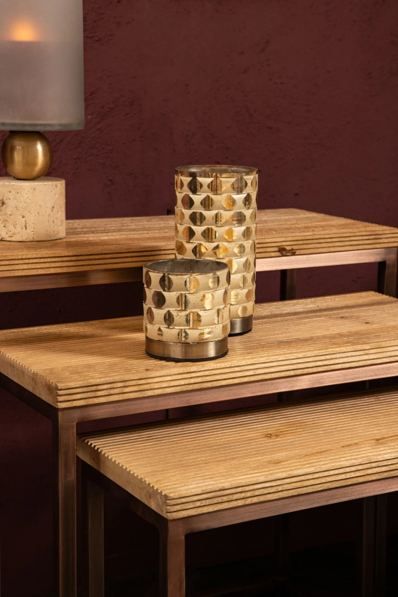 PTMD Bijzettafel Zoah Naturel/Koper Set van 3