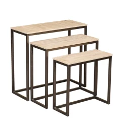 PTMD Bijzettafel Zoah Travertin/Zwart Set van 3