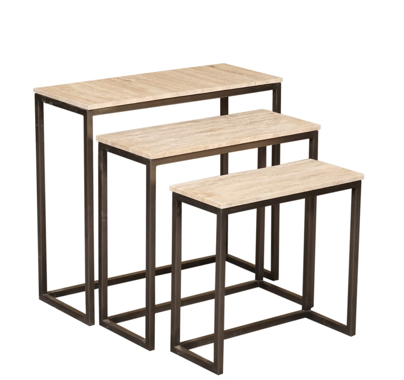 PTMD Bijzettafel Zoah Travertin/Zwart Set van 3