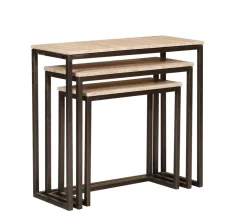 PTMD Bijzettafel Zoah Travertin/Zwart Set van 3