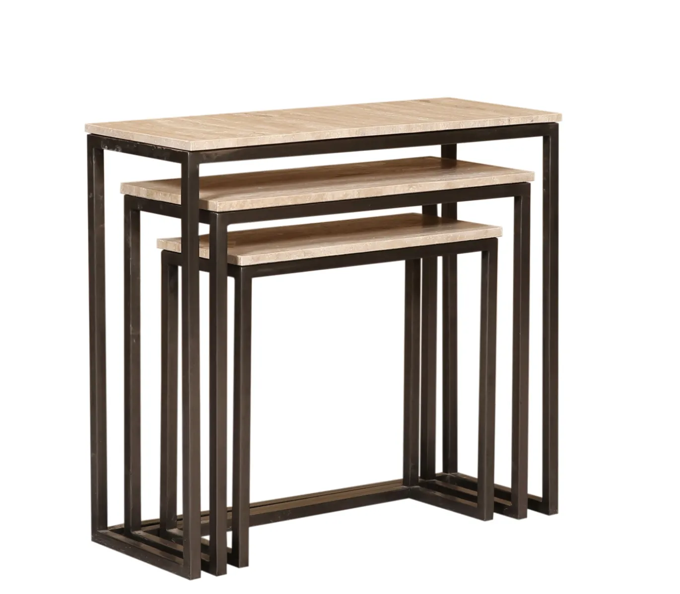 PTMD Bijzettafel Zoah Travertin/Zwart Set van 3