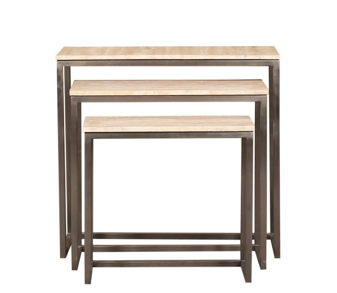 PTMD Bijzettafel Zoah Travertin/Zwart Set van 3