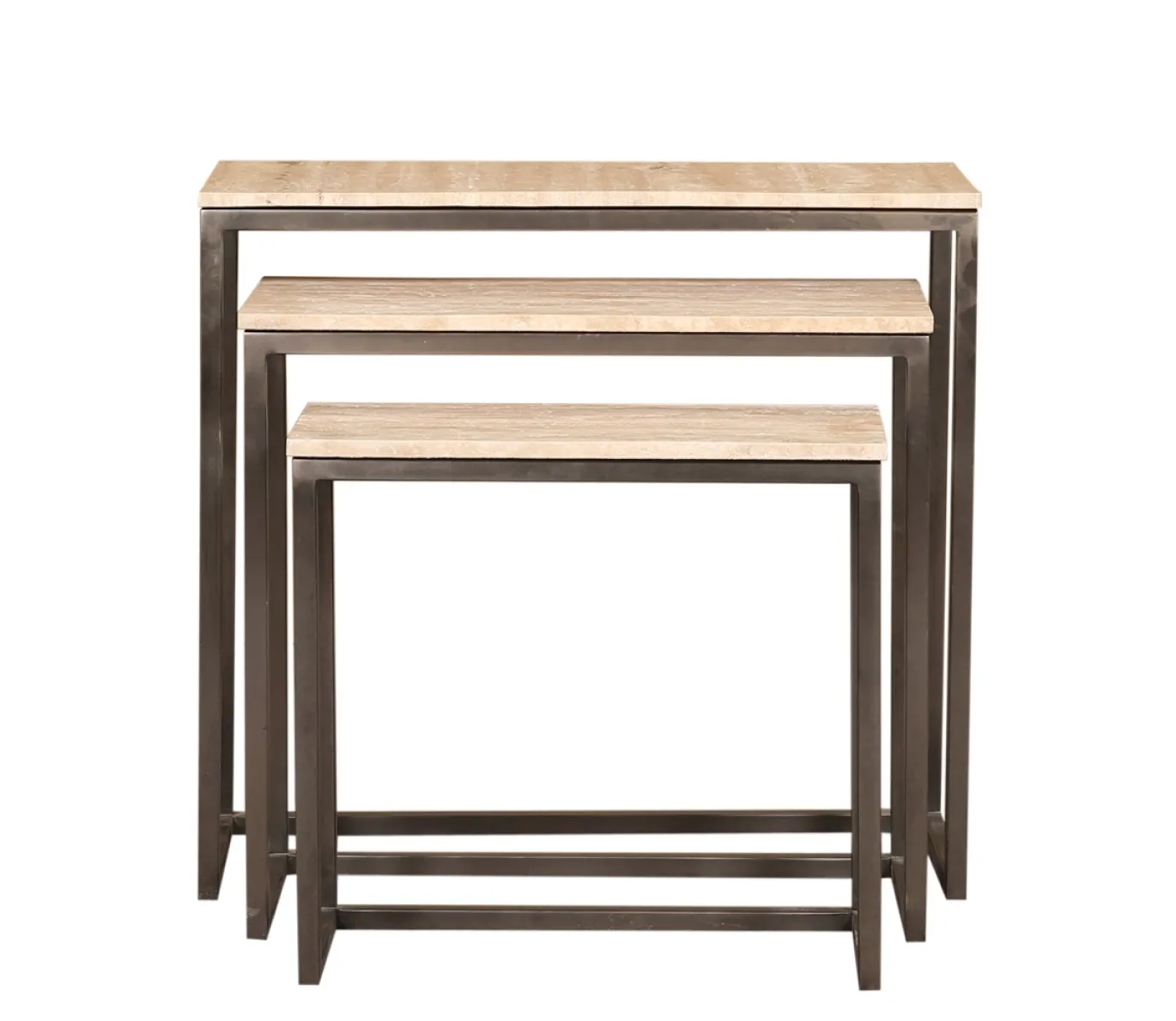 PTMD Bijzettafel Zoah Travertin/Zwart Set van 3