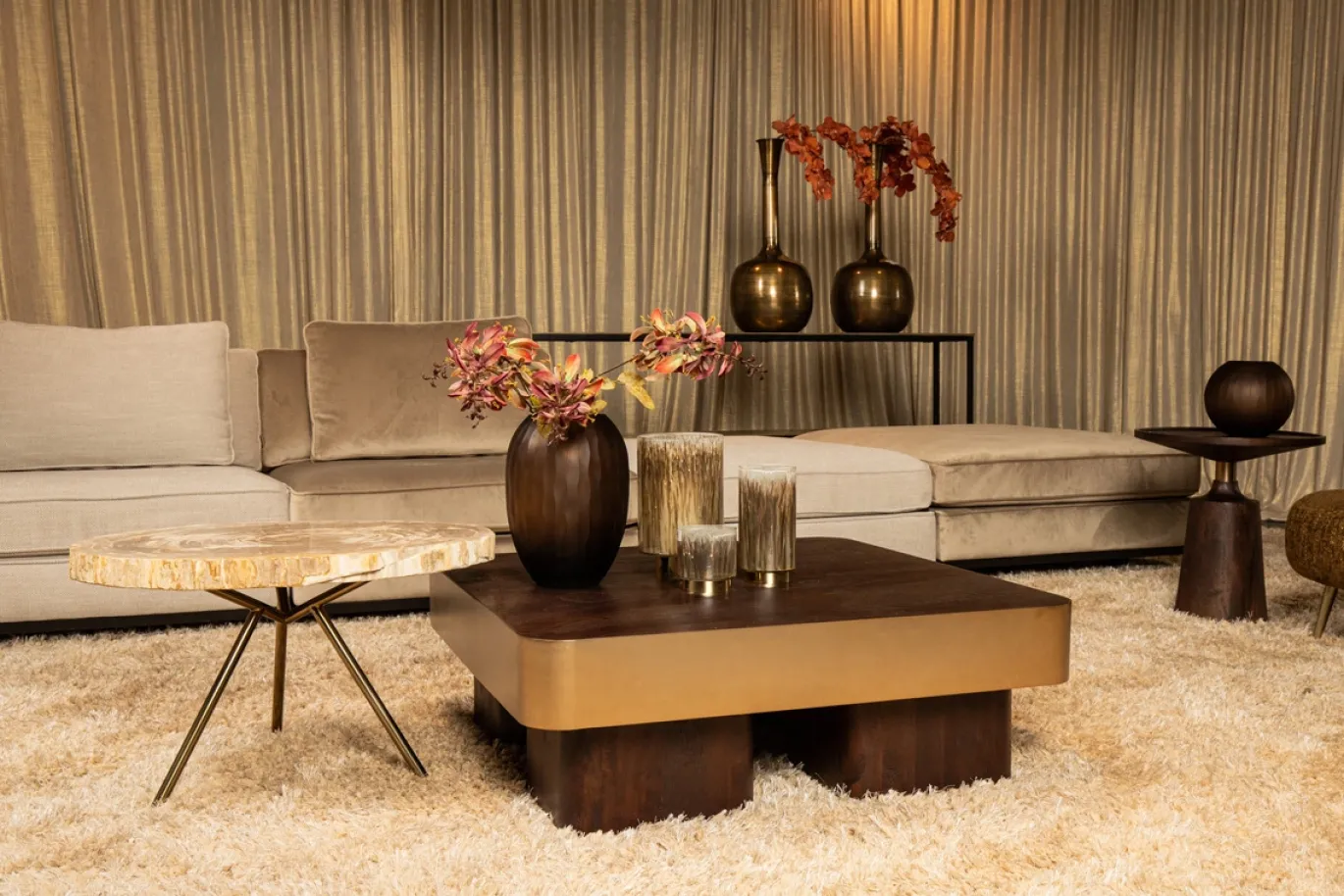 PTMD Salontafel Warren Donkerbruin/Goud 90x90cm