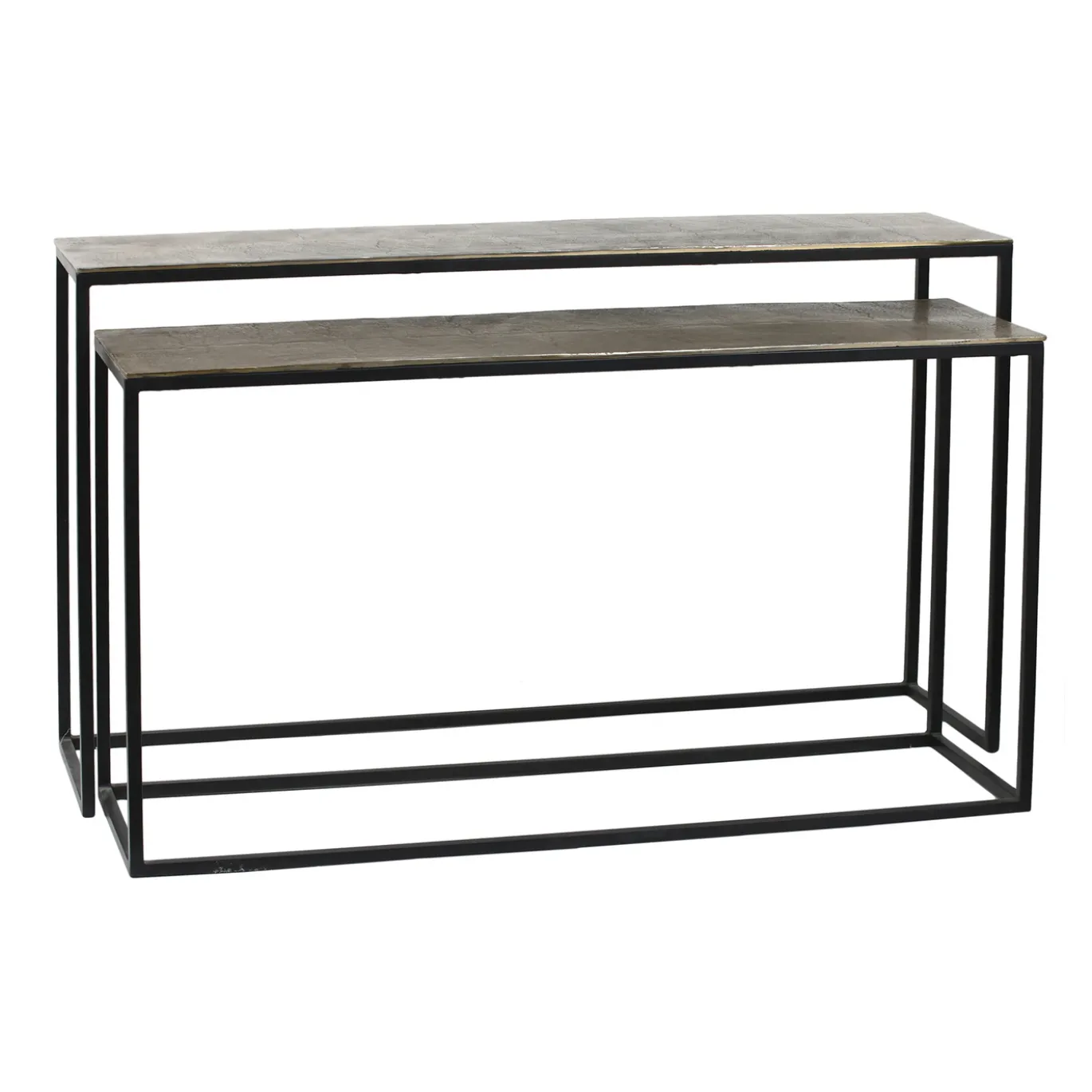 PTMD Sidetable Kae Goud Alu Zwart Rectangular Set van 2