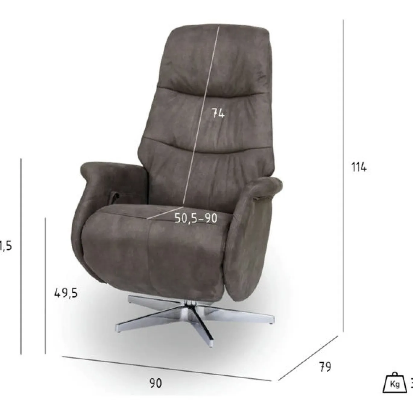 Relaxfauteuil Delta Grijs - Giga Meubel