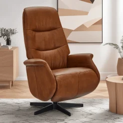 Relaxfauteuil Delta Tan Leer/Zwart - Giga Meubel