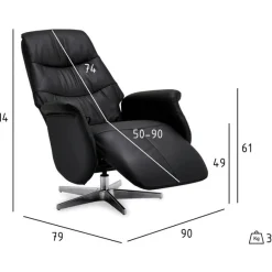 Relaxfauteuil Delta Zwart Leer - Giga Meubel