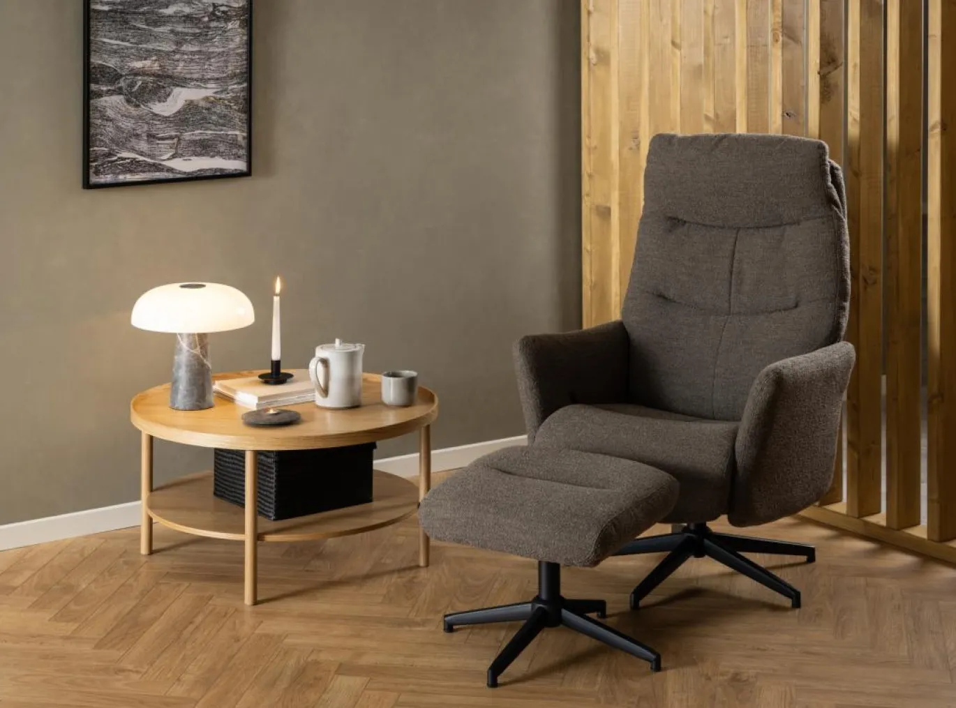 Relaxfauteuil Met Voetenbankje Lovik Taupe Monza - Giga Living
