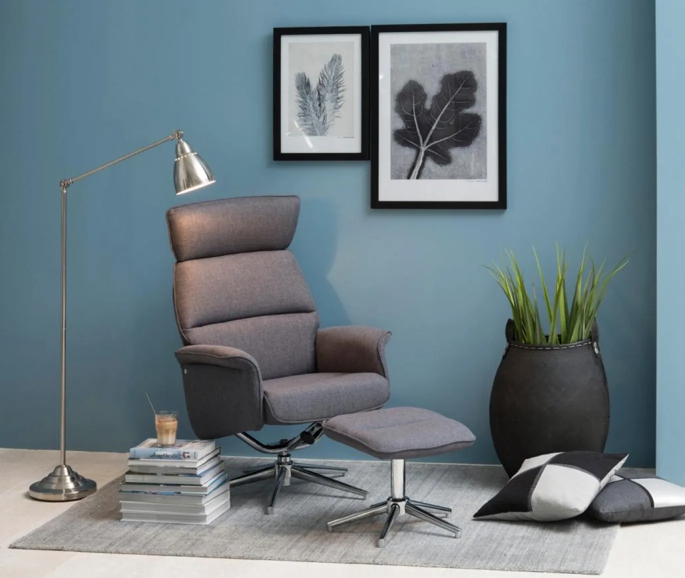 Relaxfauteuil Met Voetenbankje Skjern Donkergrijs Calmeo - Giga Living