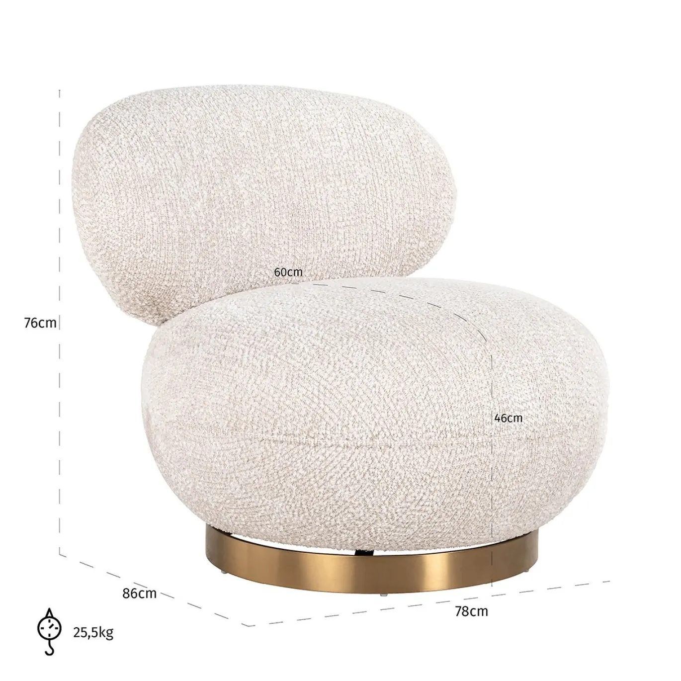 Richmond Draaifauteuil Jace Lovely Crème