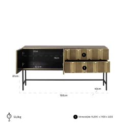 Richmond Dressoir Jaxx 2-Deurs 2-Lades Goud 160cm