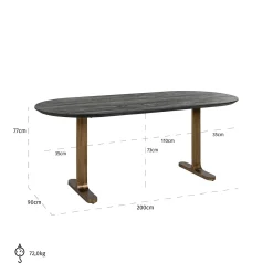 Richmond Eettafel Revelin Zwart Mangohout 200cm