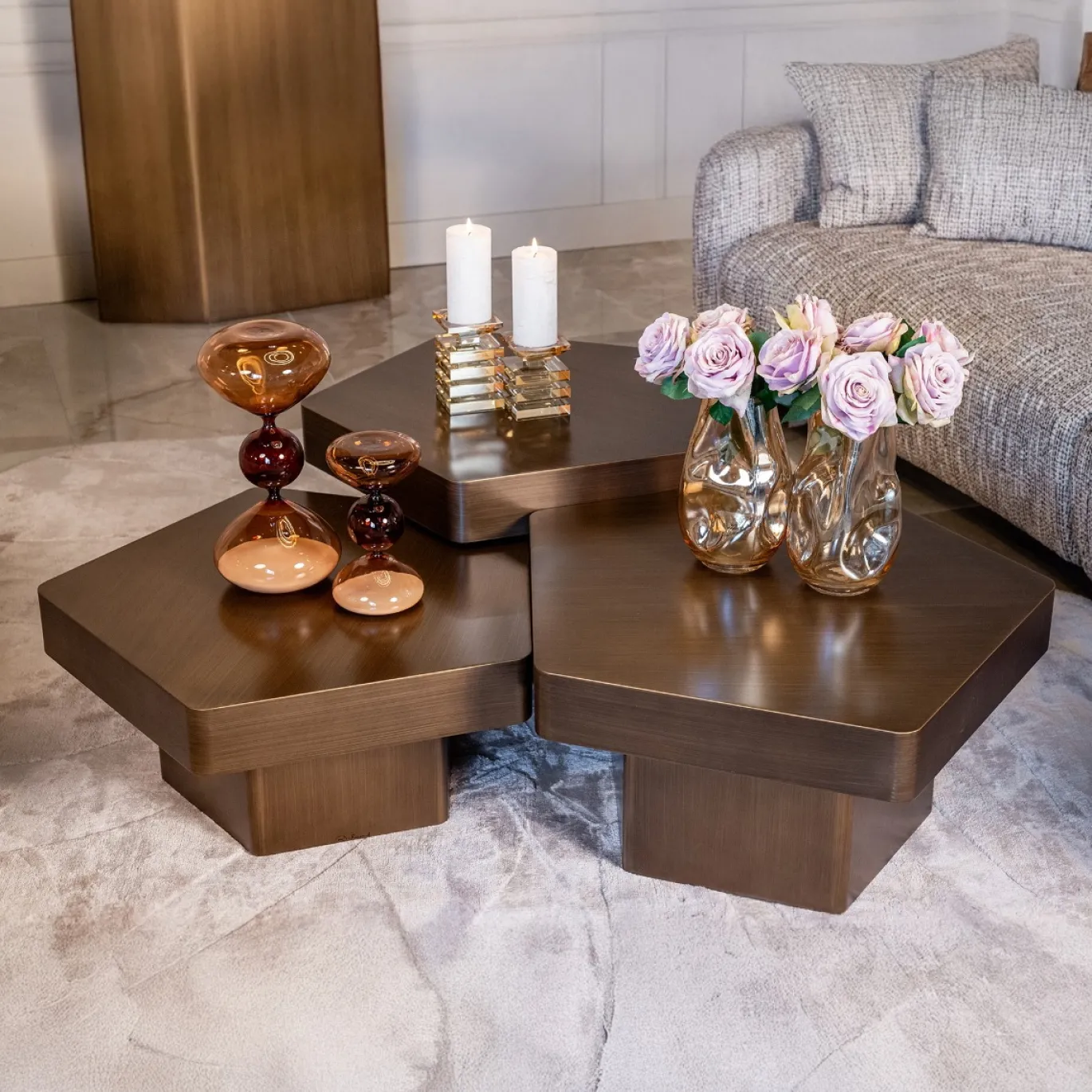 Richmond Salontafel Hexa Goud Set van 3