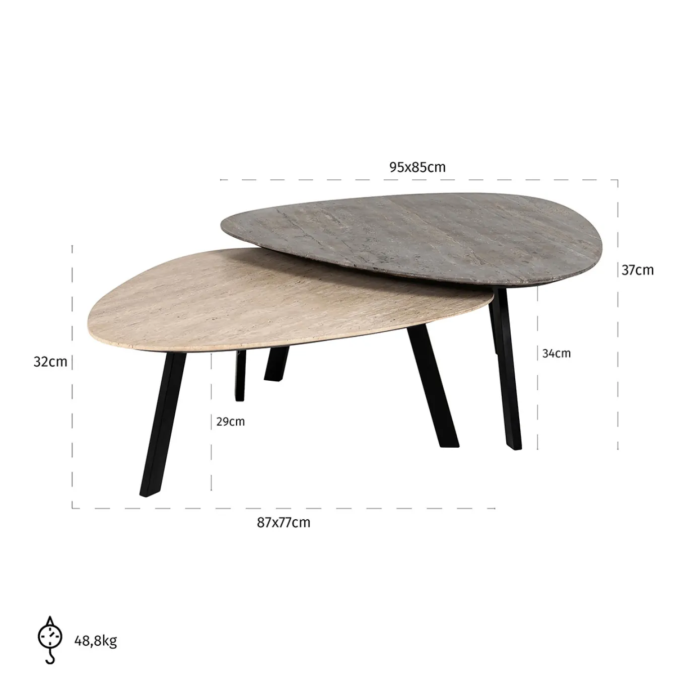 Richmond Salontafel Spencer Set van 2 Beige Travertin