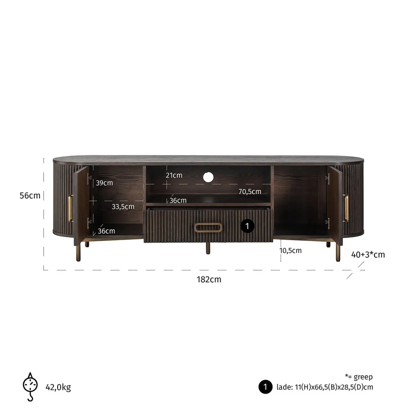 Richmond Tv-Dressoir Luxor 2-Deuren 1-Lade Bruin