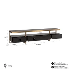Richmond Tv-meubel Diddley Zwart/Goud 220cm