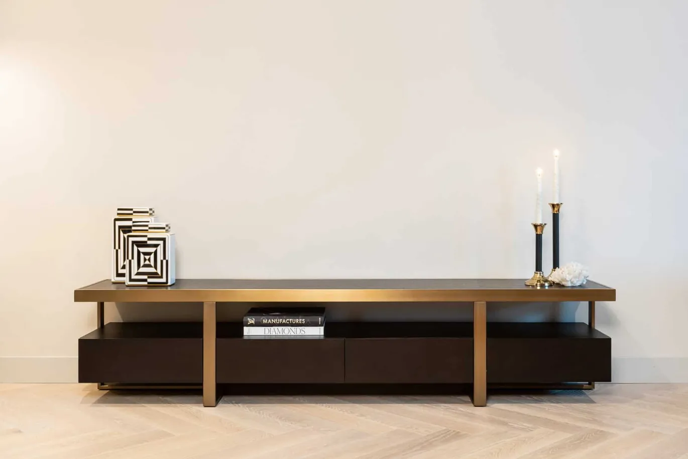 Richmond Tv-meubel Diddley Zwart/Goud 220cm