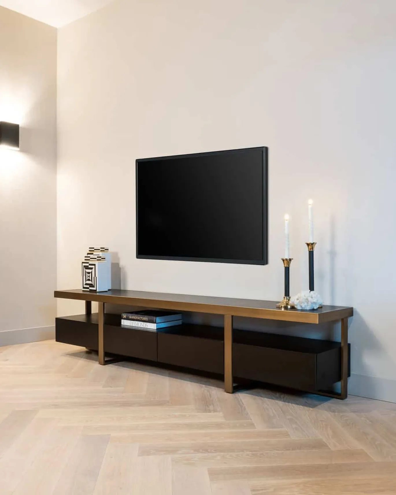 Richmond Tv-meubel Diddley Zwart/Goud 220cm