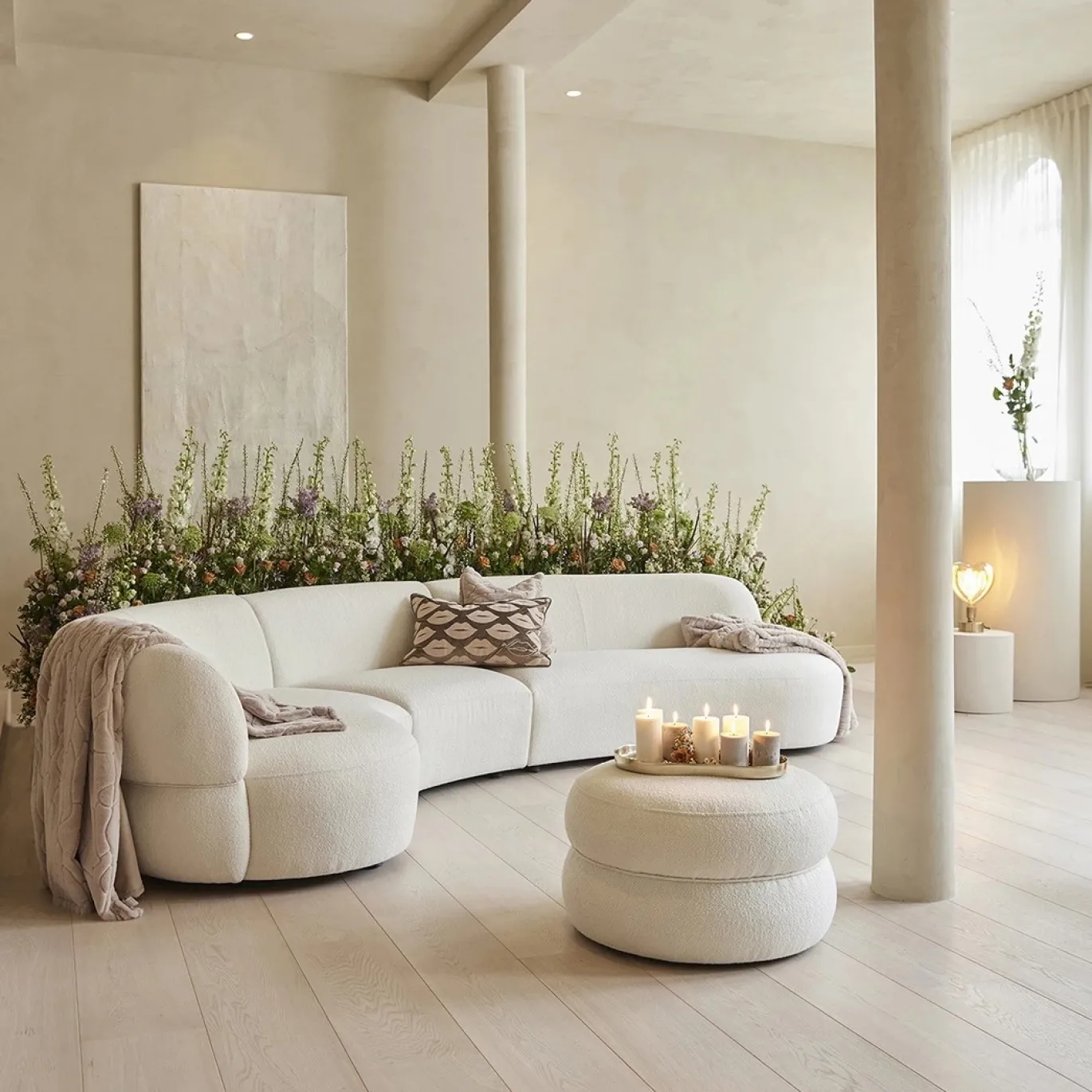 Rivièra Maison Bank San Remo 3,5-Zits Links Bouclé Wit