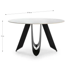 Ronde Tafel Aila 135cm Wit Keramiek Zwart - Giga Meubel