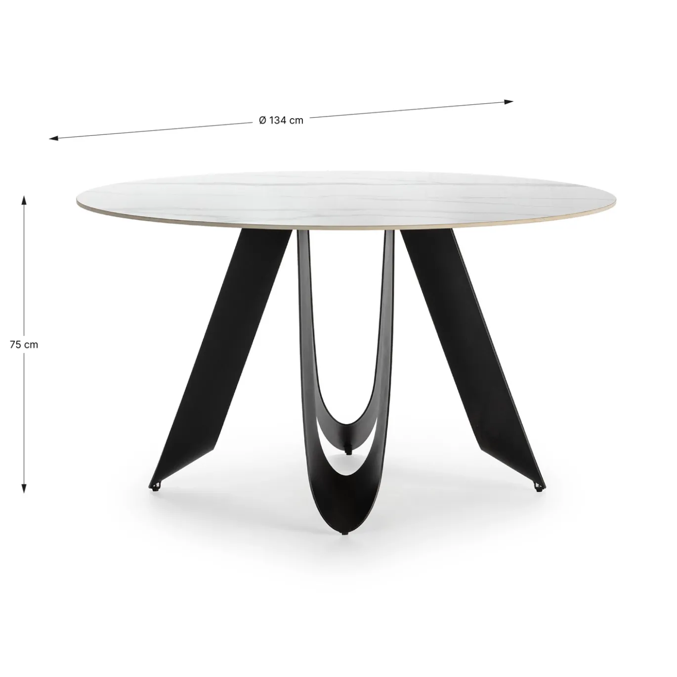Ronde Tafel Aila 135cm Wit Keramiek Zwart - Giga Meubel