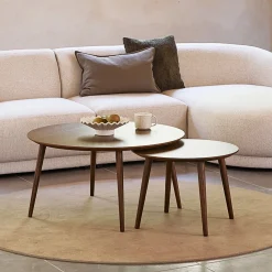 Salontafel Adda Rond Smoked Eiken Set van 2 - Giga Living