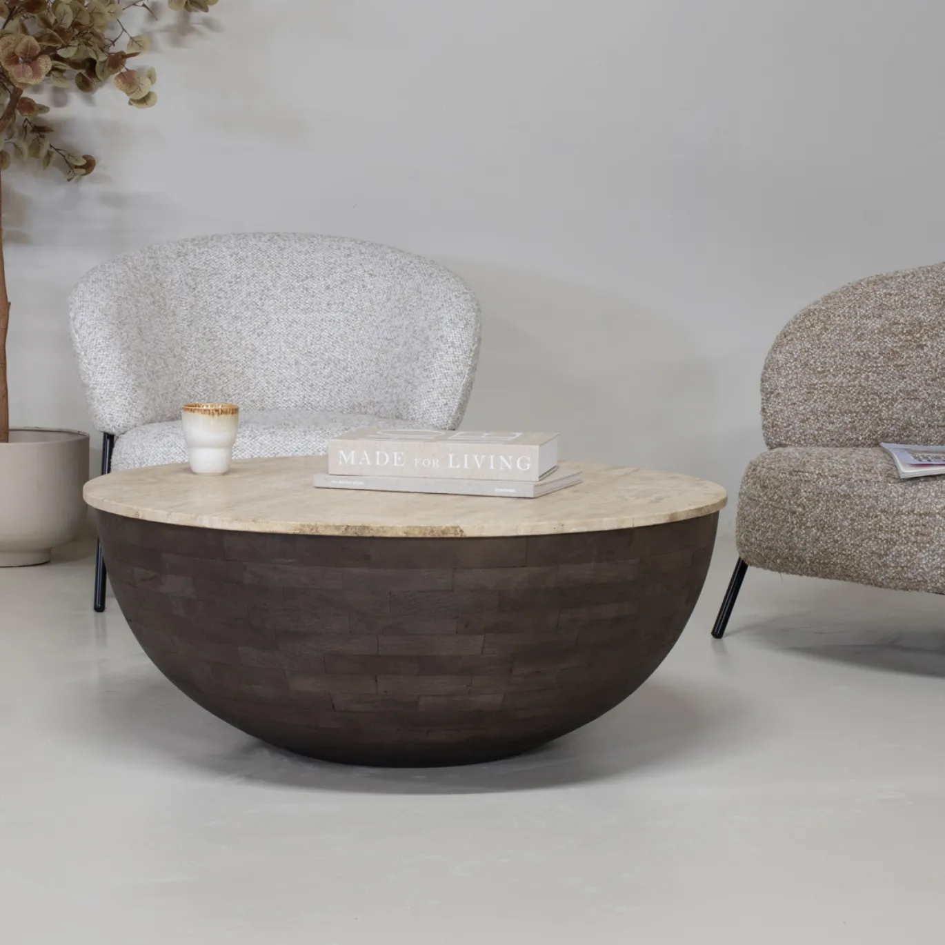 Salontafel Aiden Travertin Donkerbruin Rond - Giga Meubel