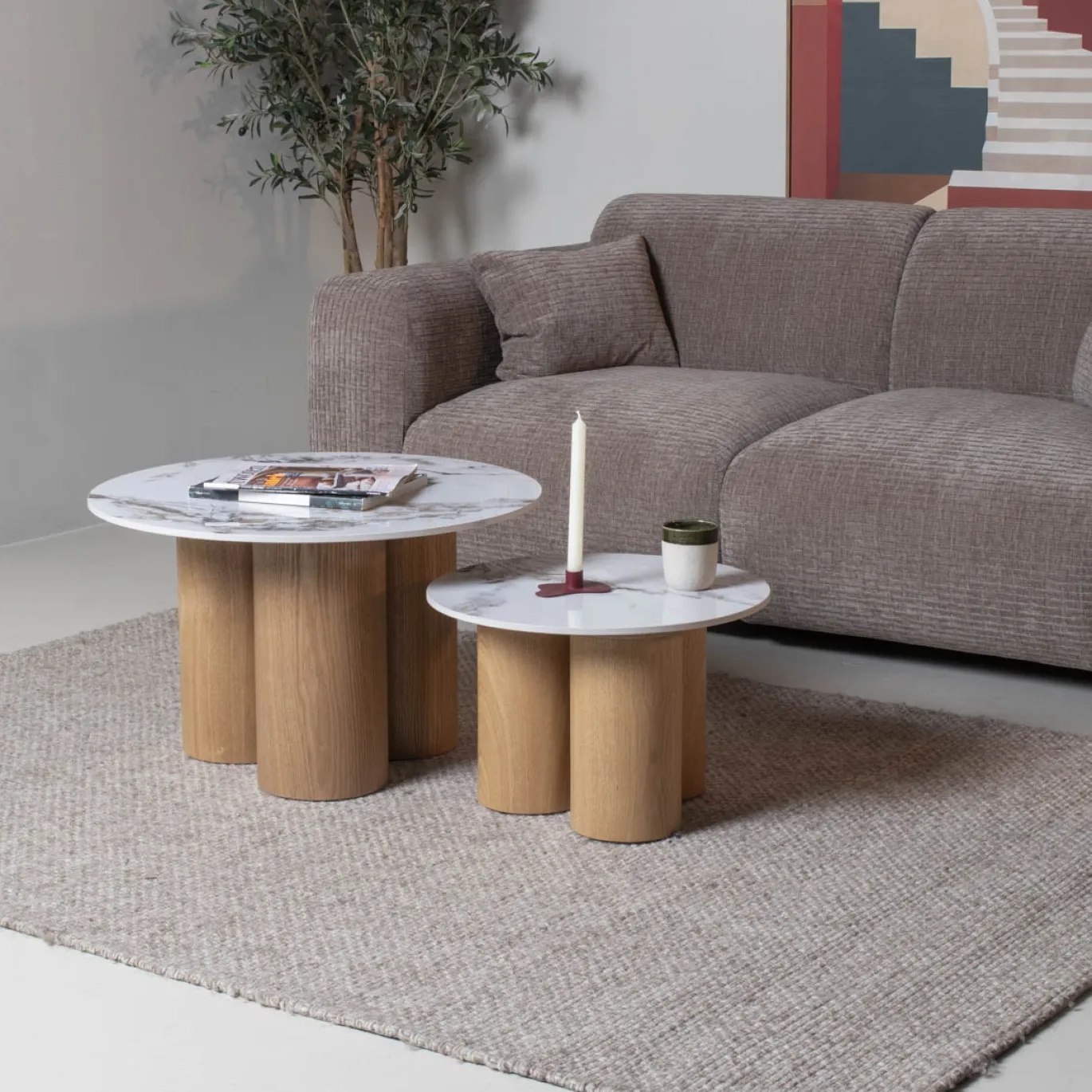 Salontafel Alita Naturel Marmer Rond Set van 2 - Giga Meubel