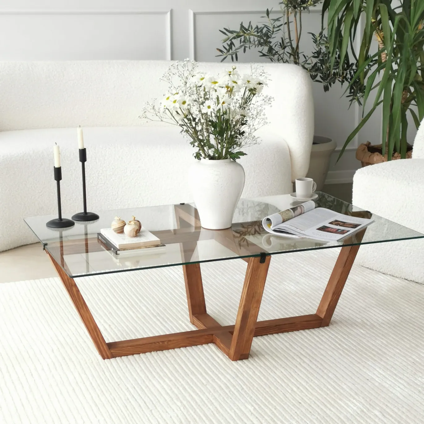 Salontafel Amalfi Glas/Walnoot 105cm