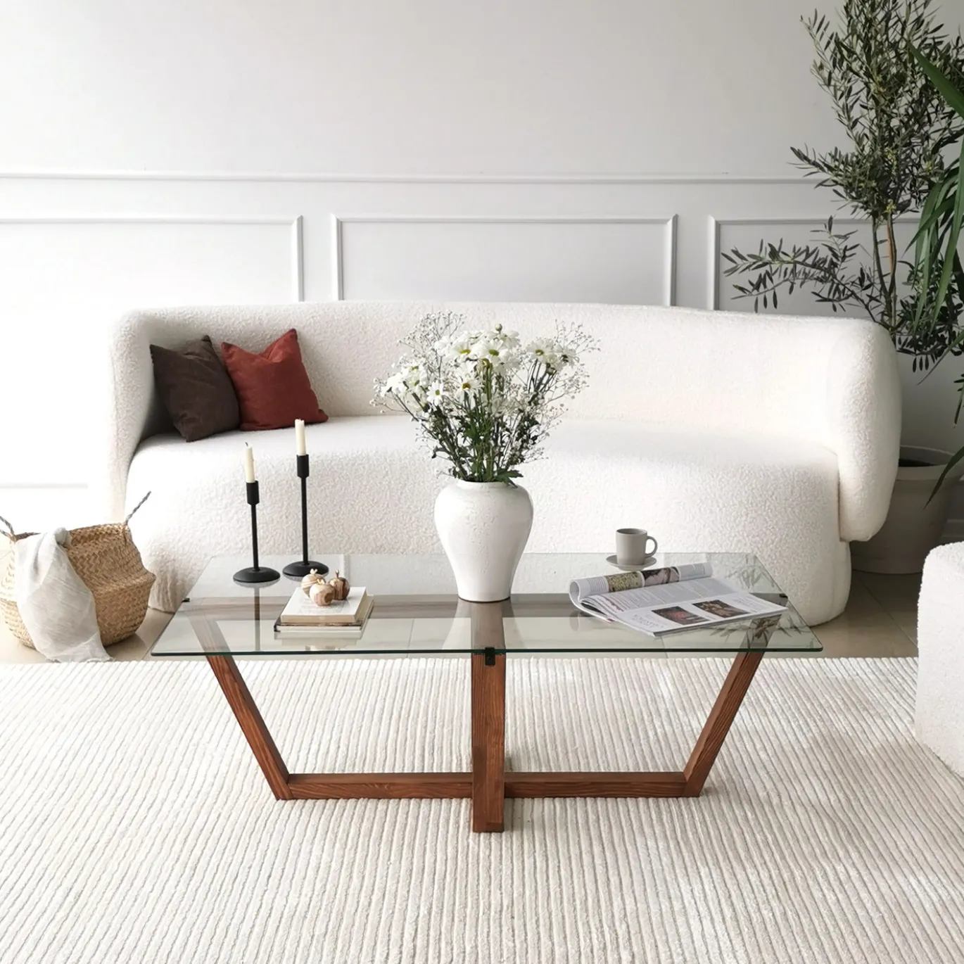 Salontafel Amalfi Glas/Walnoot 105cm