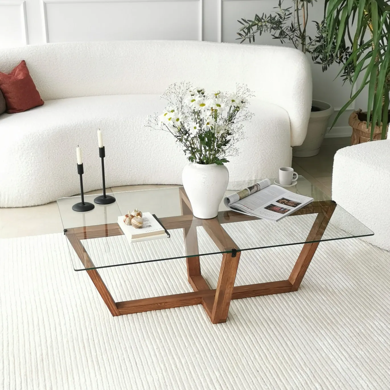 Salontafel Amalfi Glas/Walnoot 105cm
