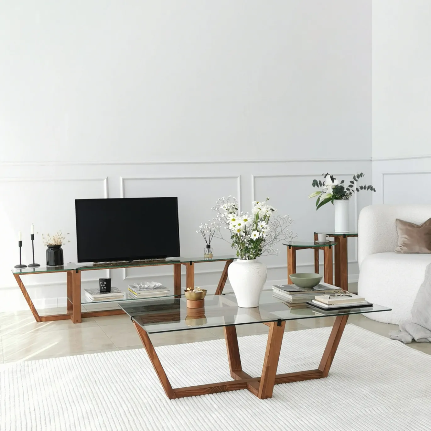Salontafel Amalfi Glas/Walnoot 105cm