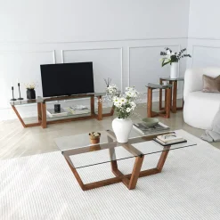 Salontafel Amalfi Glas/Walnoot 105cm