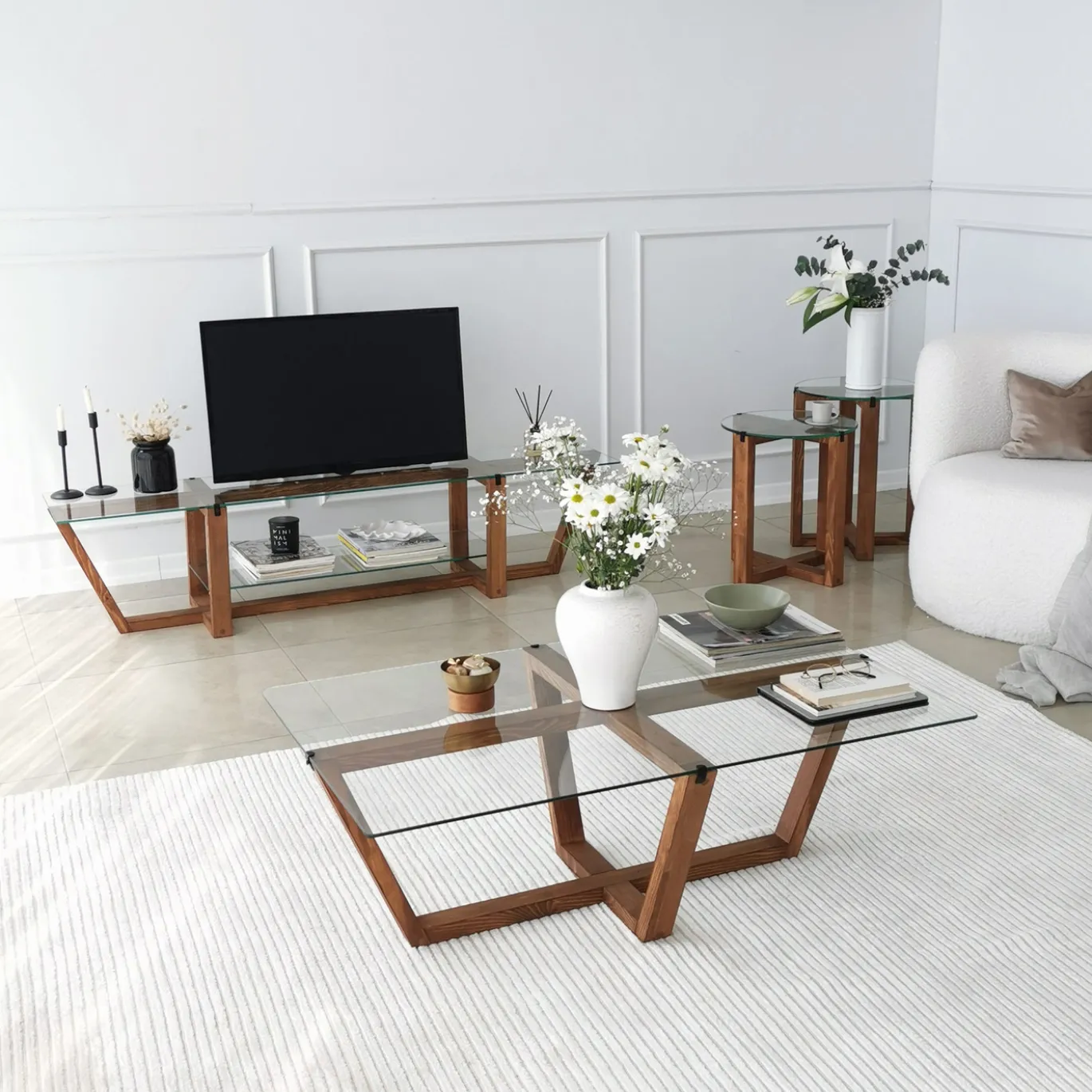 Salontafel Amalfi Glas/Walnoot 105cm