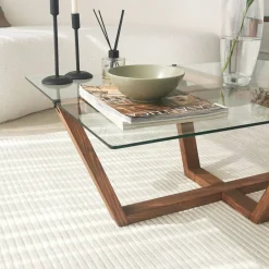 Salontafel Amalfi Glas/Walnoot 105cm
