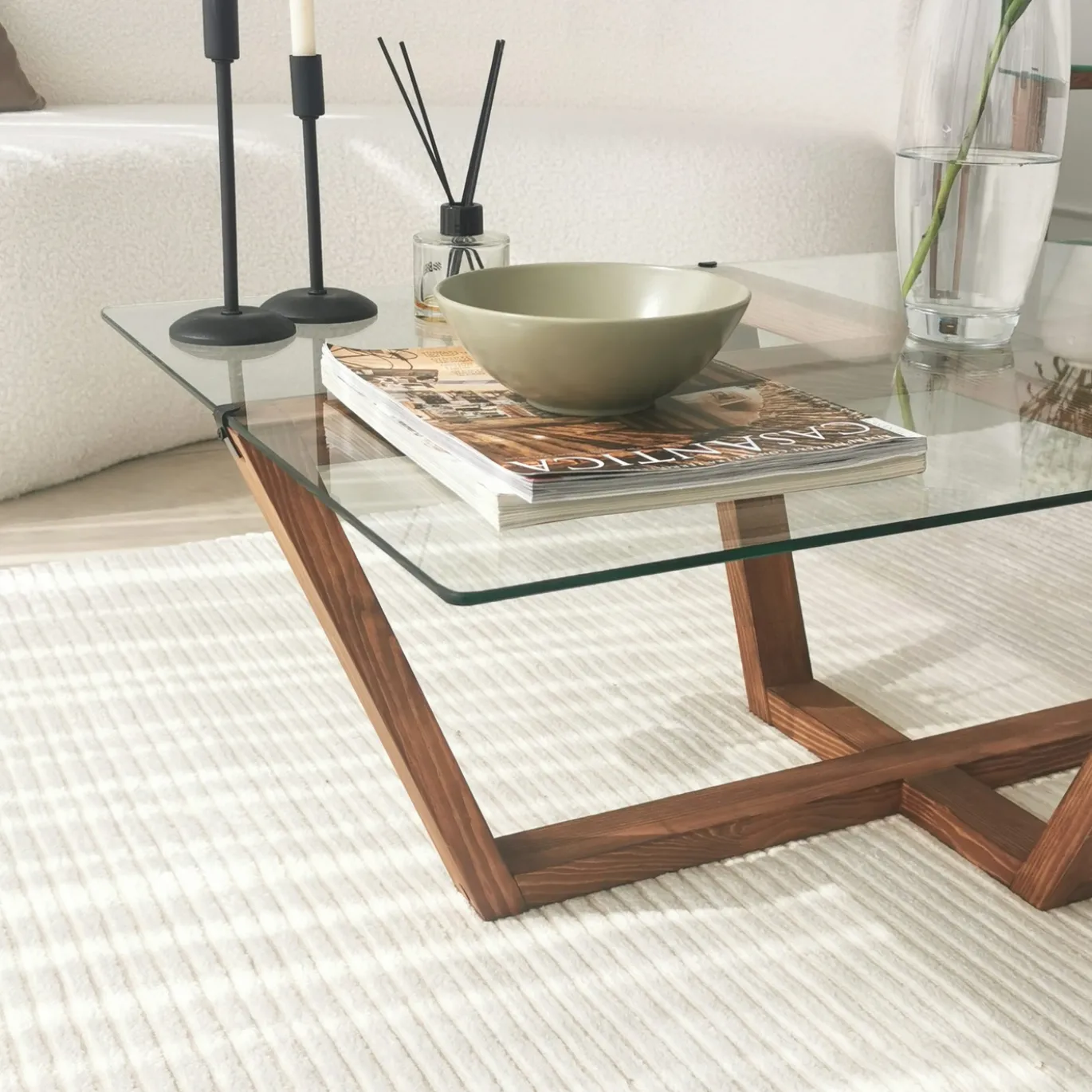 Salontafel Amalfi Glas/Walnoot 105cm