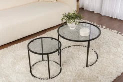 Salontafel Aurum Ø60/Ø42cm Zwart/Smoke Set van 2