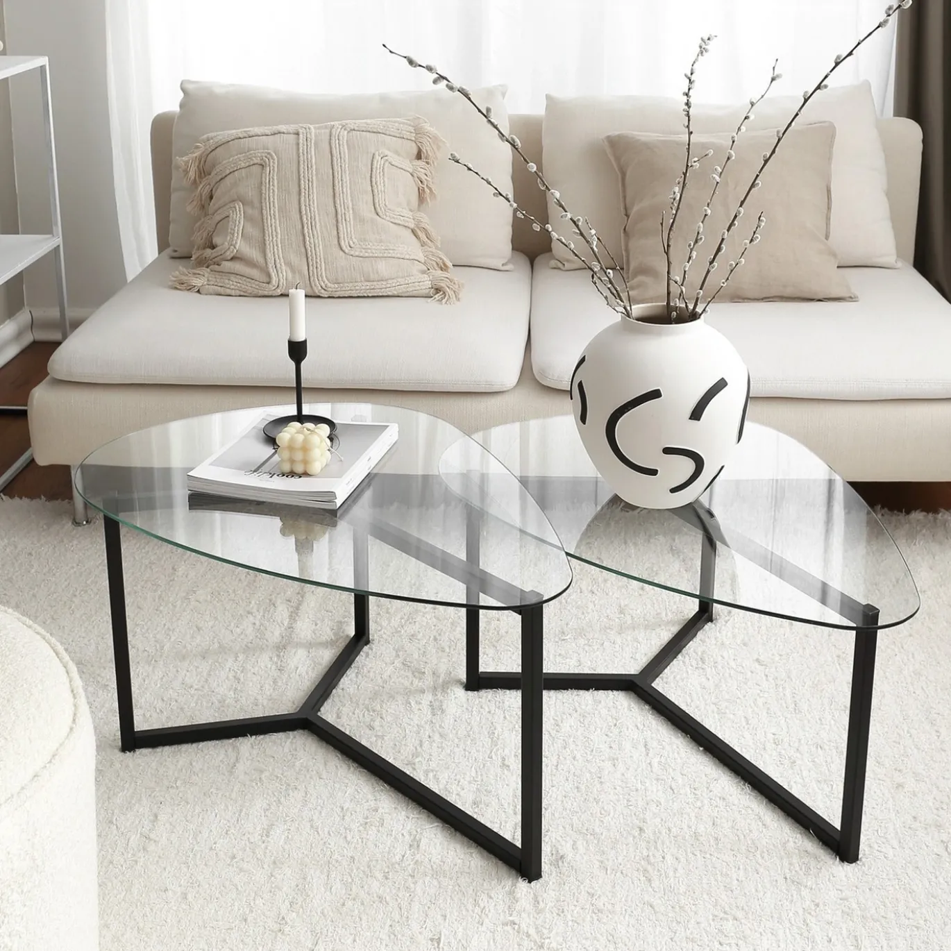 Salontafel Bellisimo Glas/Zwart Set van 2