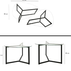 Salontafel Bellisimo Glas/Zwart Set van 2