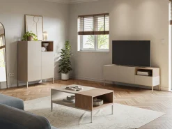 Salontafel Cailin 2v Crème/Naturel met Metaal - Giga Meubel