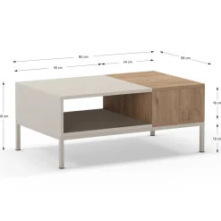 Salontafel Cailin 2v Crème/Naturel met Metaal - Giga Meubel